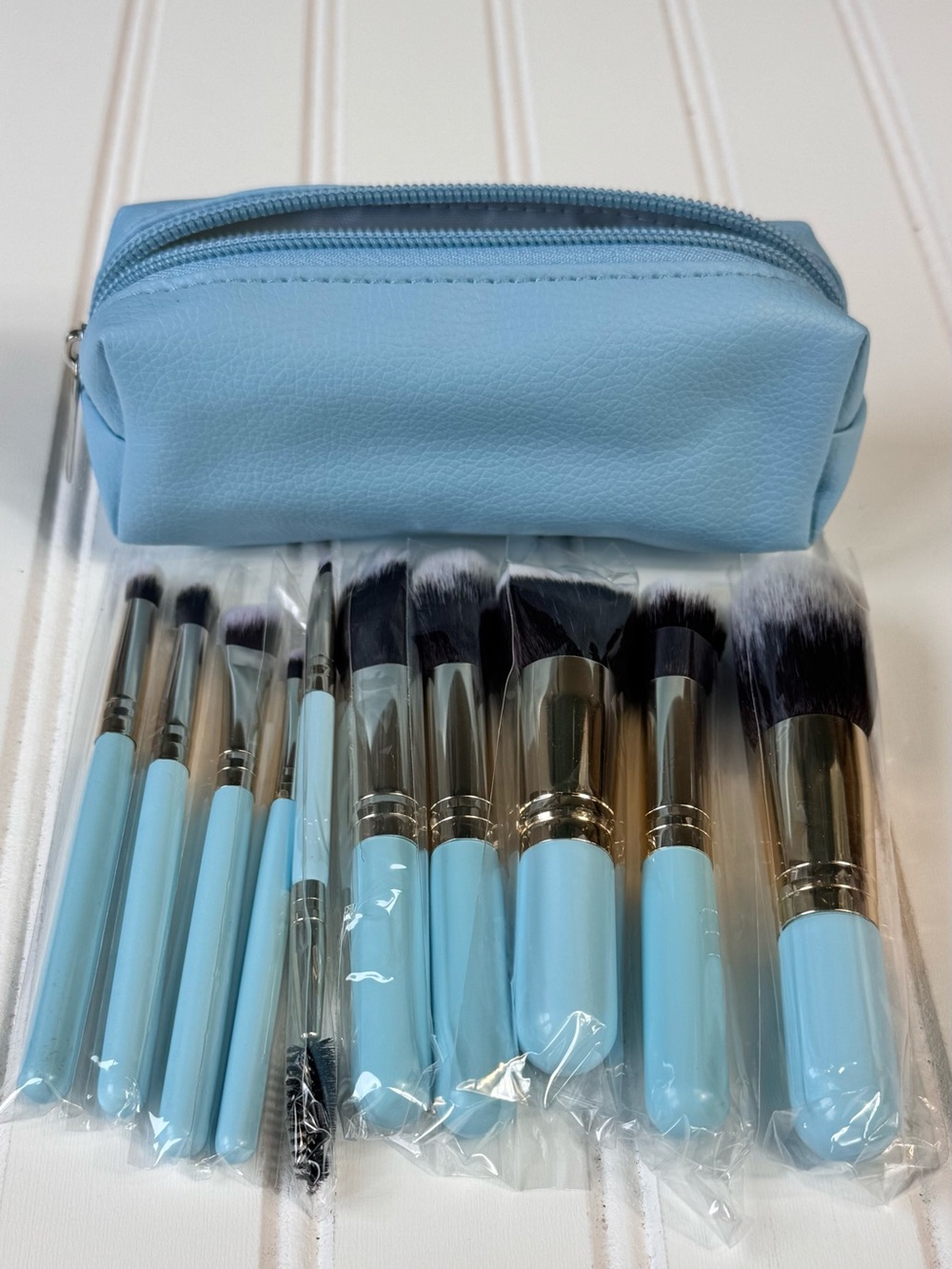 10pc Travel Makeup Brush Set w/ Case – Portable Cosmetic Brushes Kit, New